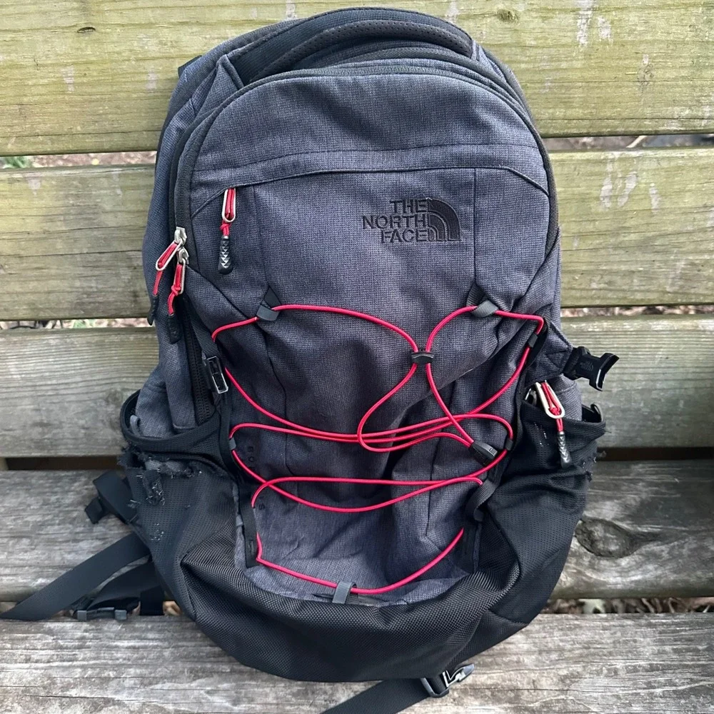 The North Face Borealis Backpack Heathered Grey Red FlexVent Laptop Daypack